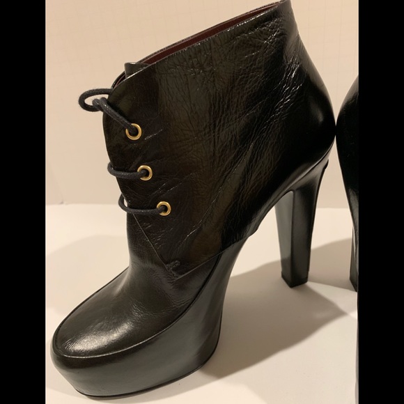 CHANEL lace-up platform black leather booties 37.5 - Picture 4 of 8